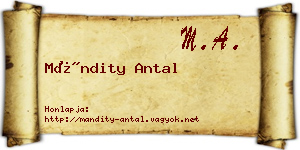 Mándity Antal névjegykártya